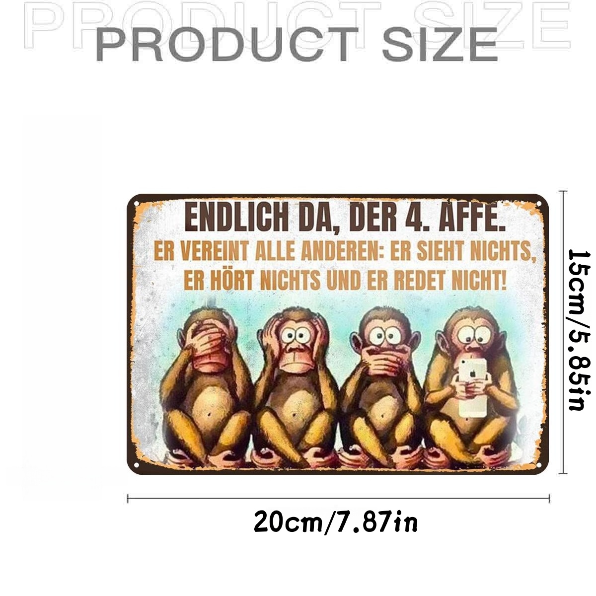 Image of 2d Flat Design, 1pc, Vintage-style Wooden Decorative Plaque Featuring "four Monkeys' Wisdom " (pre-drilled), Suitable For Indoor, Garden, Outdoor, And Bathroom Decor