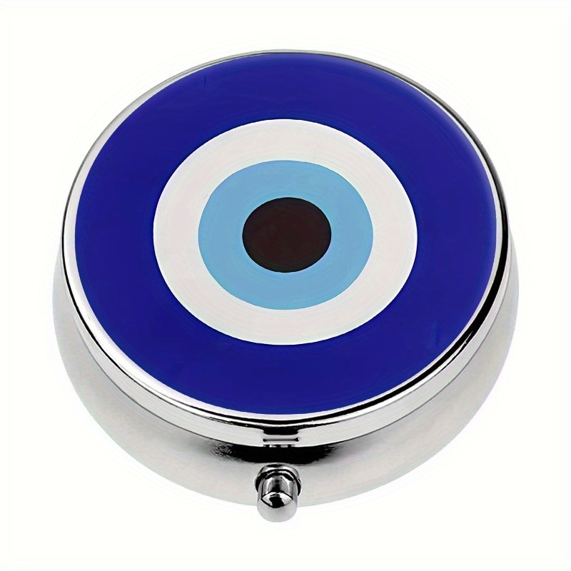 TEMU 1pc Blue Evil Eye Pill Box, 3 Compartment Metal Medicine Organizer, Portable Pill Case For , Unique Halloween Christmas Gift, Medical Aid