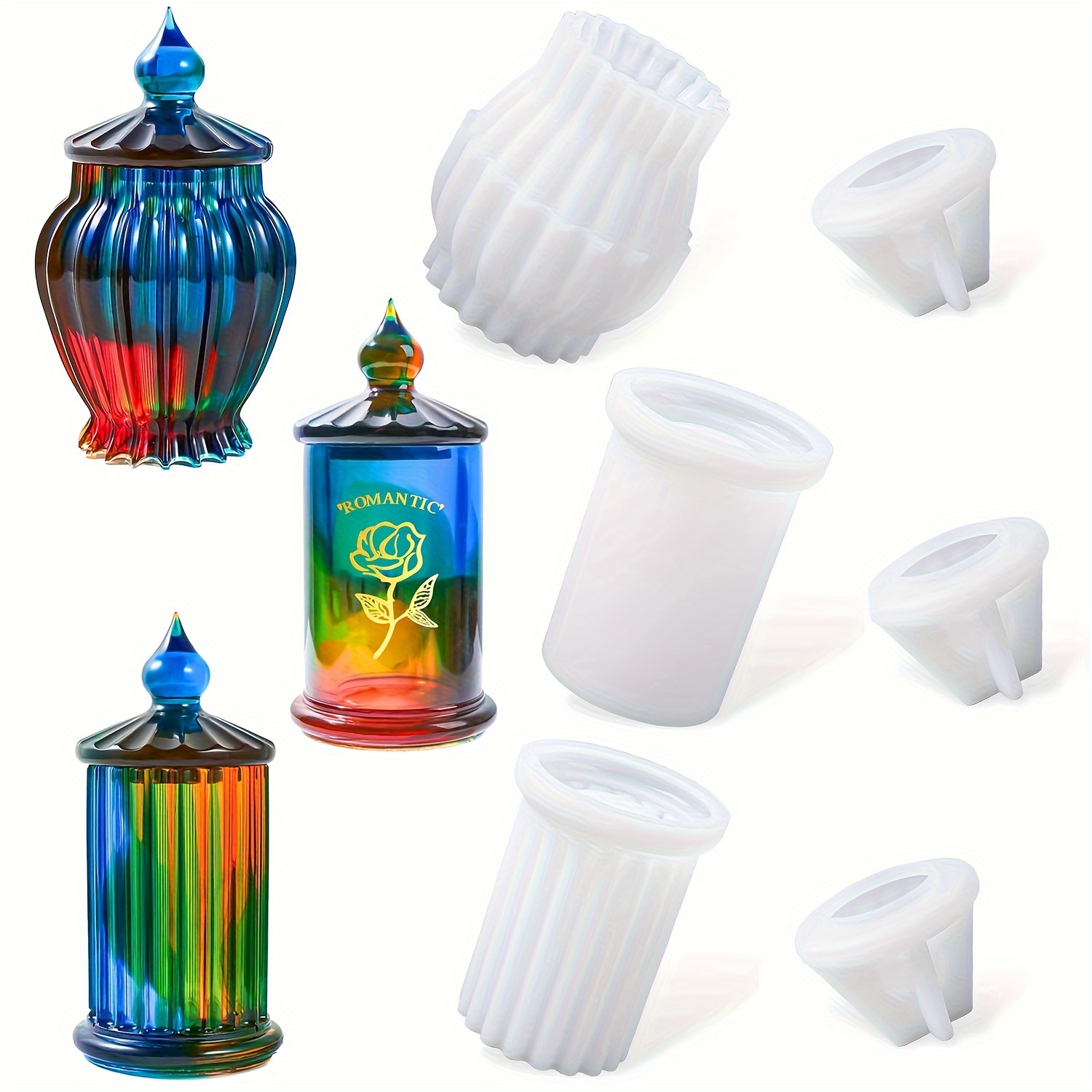 3pcs Silicone Jar Molds, Resin Molds with Lid, Versatile Epoxy Casting Craft for Storage Jars, Candle Holders, Pen Holders, and Flower Pots, *