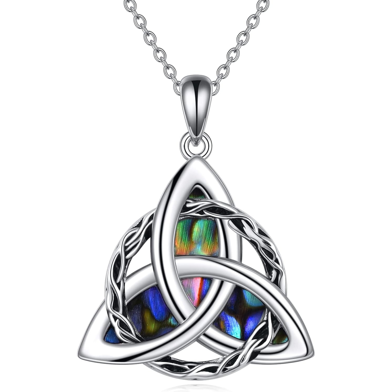 Image of 925 Sterling Silver Celtic Knot Abalone Shell Necklace Retro Irish Pendant Jewelry Elegant Daily Wear Necklaces For Women Classic Fashion Accessory