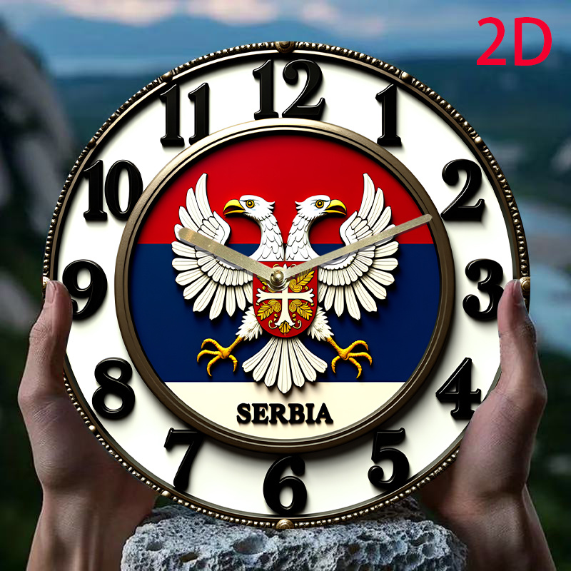 1 парче српска знаме метален стенски часовник - 8 инчи тих акрилен кварцов часовник со орел емблема, на батерии (аа не е вклучено), за дом, канцеларија, празнична декорација и подароци, подарок | орел емблема часовник | тиши кварцов часовник, 2д детали 2