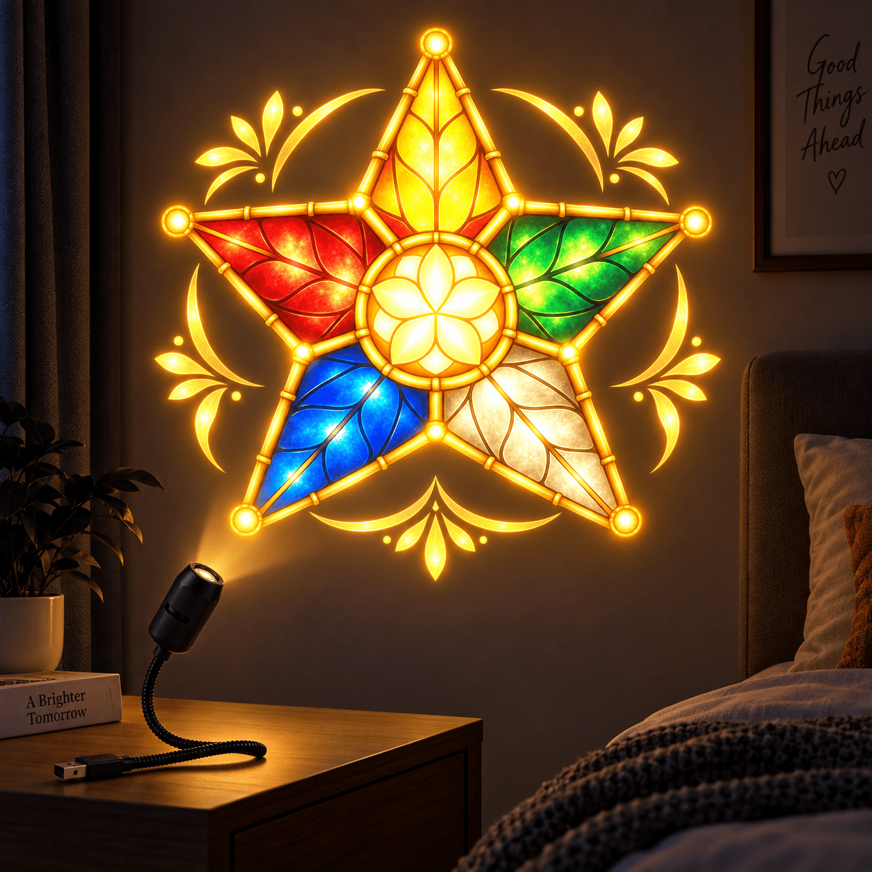 TEMU 1pc Multicolor Filipino Star With Floral Projection Lamp With 1 Pattern Slide, Usb-powered Flexible Gooseneck Adjustable Wall & Ceiling Pattern