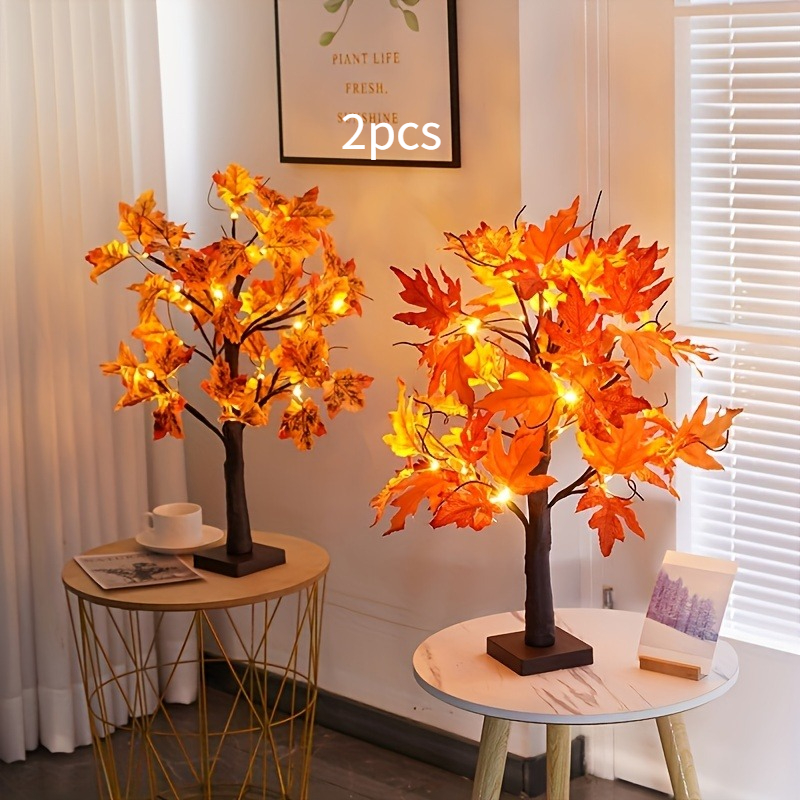 TEMU 2pcs, 24-inch Lighting Thanksgiving Autumn Decoration Display, 24 Led Decorative Artificial Trees, With Indoor Holiday Christmas Party