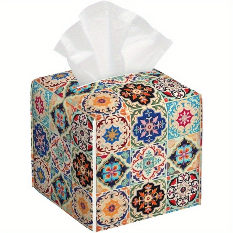 vintage ceramic tile tissue box cover ethnic     durable stylish organizer for office kitchen car bathroom holds   tissues easy   decorative facial paper dispenser bathroom organizers and storage kitchen accessory   smooth texture   Product details 0