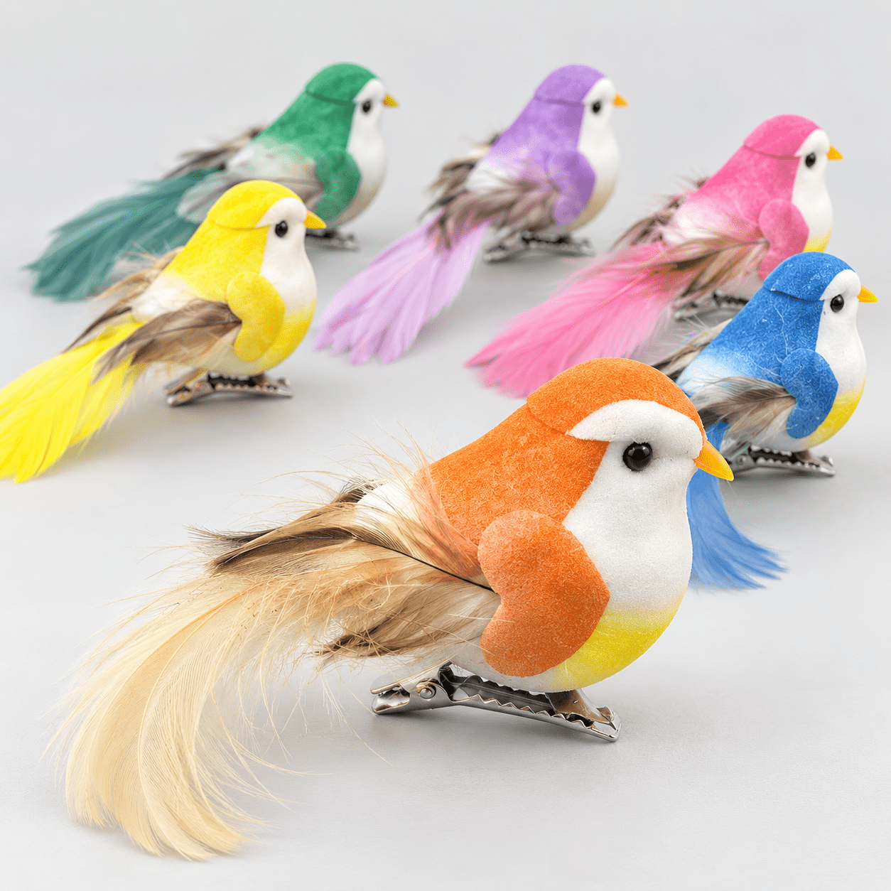 TEMU 6pcs Set Of Colored Artificial Small Bird Decorative Ornaments, 12cm Foam Feather Birds With Clips For Floral Arrangements, Wreaths, Weddings,