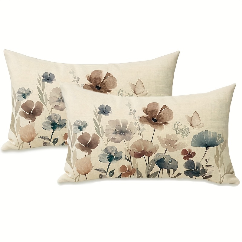 TEMU 2 Fundas de Almohada Beige con Estampado de Mariposas y Flores, Colores Delicados para una de Sueño y Acogedora. No Rellenos de Almohada. Fundas