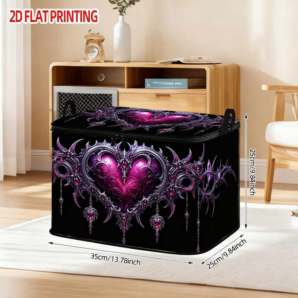 TEMU 1pc Purple Gothic Heart Print Content Collapsible Storage Basket Organizer Bin Product Core Function Perfect Packaging Clothing Pants And Sheets