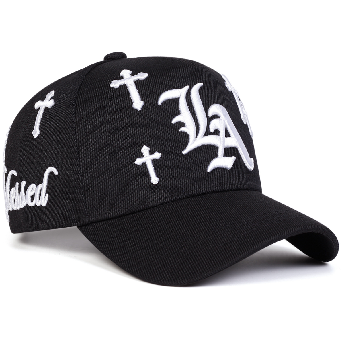 Image of 1 Men's Gothic La Cross Embroidered Baseball Cap, Fashionable Five-panel Outdoor Adjustable Casual Hat, Suitable For Spring And Autumn , Travel, Seaside Parties