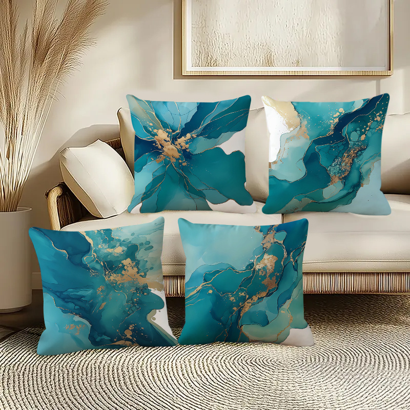 TEMU 4pcs Golden Abstract Pillow Covers, Flowing Marble Texture Patterns, Minimalist Home Decor Cushion Cases, 3 Sizes Available, Zipper Closure