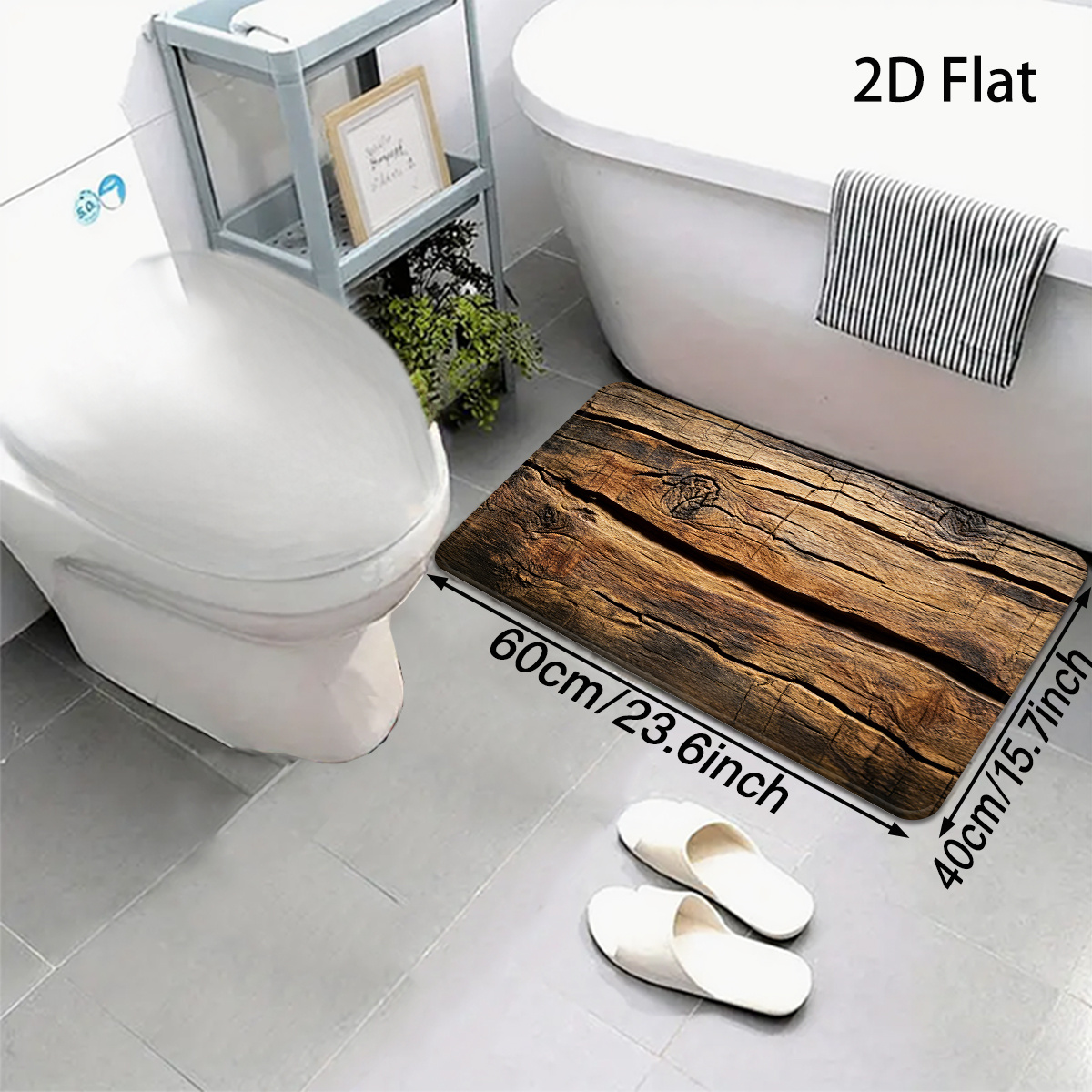 TEMU 2d Flat, 2d Flat, 2d Flat Printing Vintage Wood Grain Bathroom Mat Country Style Bathroom Mat Carpet Bathroom Decorative Mat Suitable For