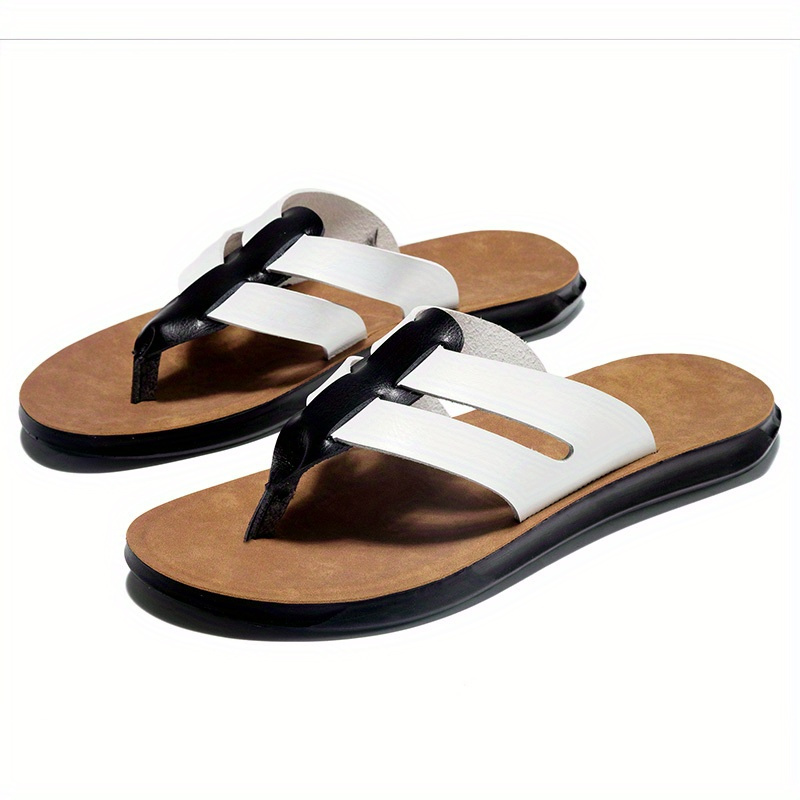   mens retro flip flops anti slip cushioned arch support pu upper pvc sole brown beach sandals with unique strap design breathable eva insole cushioned   for gym pool travel business   slip on footwear versatile casual semi formal shoes travel sandals pool footwear stylish   durable construction antislip sole  able slippers   Product details 1
