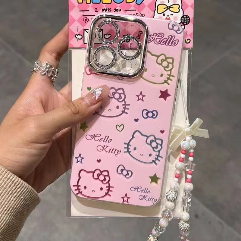 

A Licensed Lens Case Featuring Beautiful Creative Lines And Hello Kitty, Models 16/15/14/13/12/11/7 Plus/xsmax/xs/xr, Providing A Protective Cover.