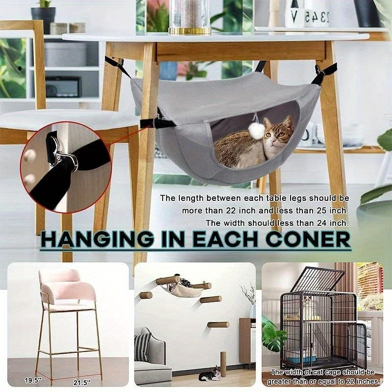 Adjustable Cat Hammock with Straps for Pet Cages