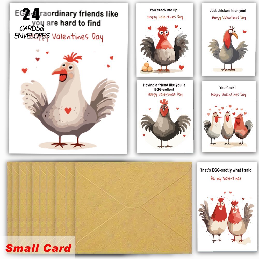 

24-pack Romantic Chicken-themed Valentine's Day Cards, Assorted Love & Anniversary Greeting Notes, Friends, Wife, Girlfriend, Lovers - Birthday & Graduation Celebration Cards