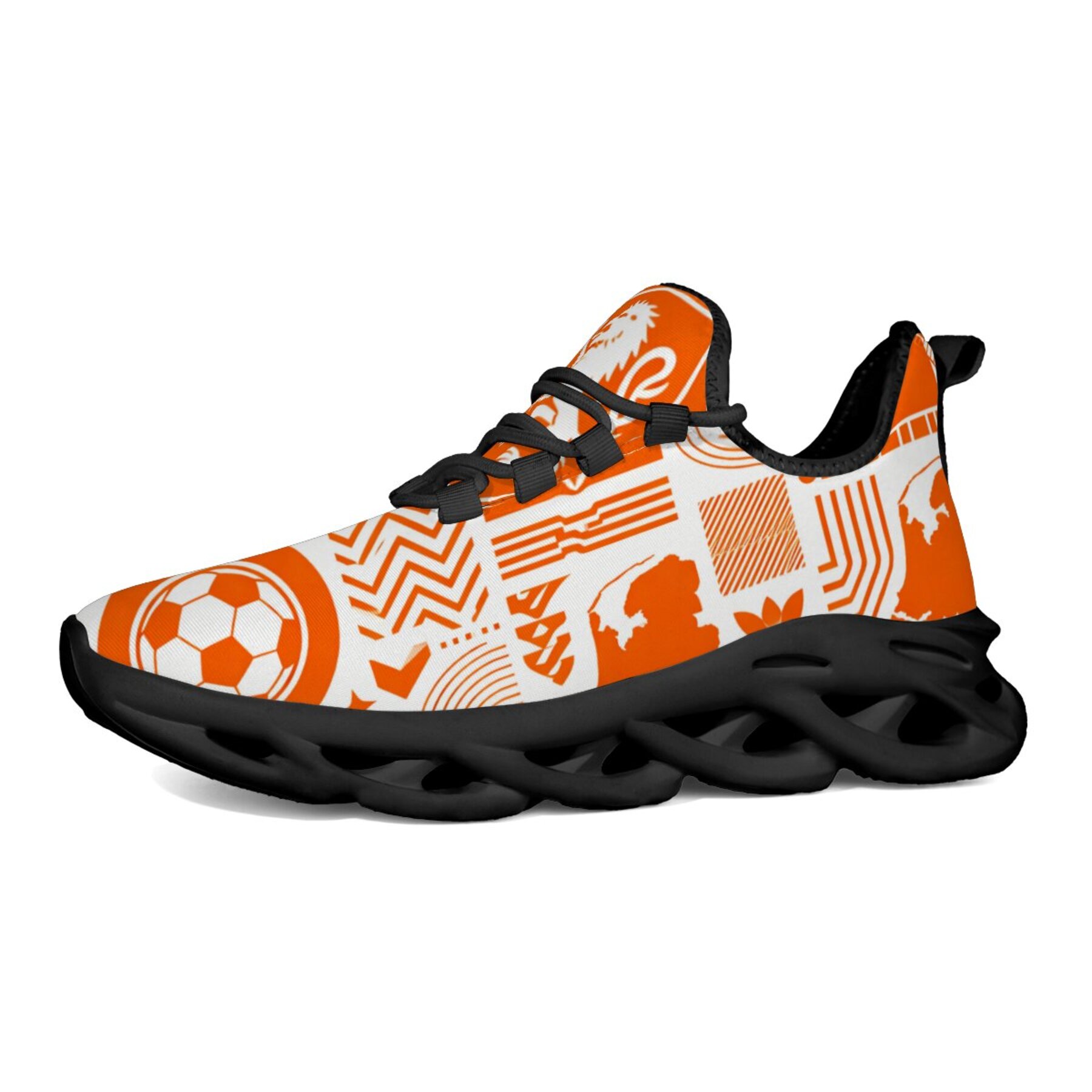Twist Sole Adult Casual Running Shoes Orange Lion Badge, Dutch Historical Coat of Arms, EVA Midsole Soft Springy Cushioning, Campus Athletic Outfit Trendy