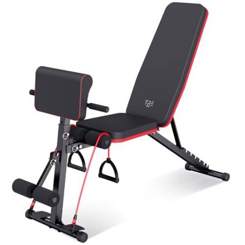 TRE for home Gym Workout Bench Press, Foldable 7 Levels Adjustable Weight Bench, Flat/Incline/ with And Leg Extension for Home, 350 Lbs Weight Capacity