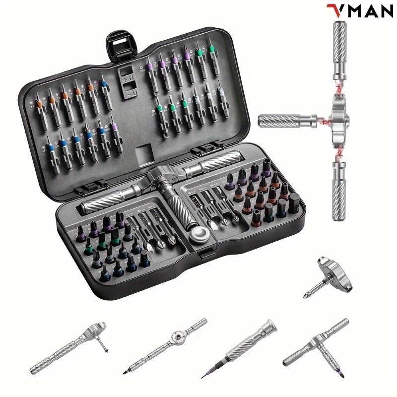 TEMU Vman Ratchet Screwdriver Set, 66in 1 Magnetic Screwdriver Sets, S2 Steel Bits, Diy Combination Flexible Shaft, Suitable For Furniture Assembly,