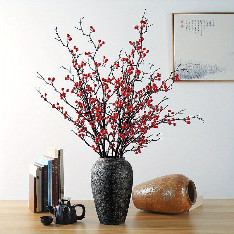 

4-pack Multifunctional Artificial - Plastic Red Stems For Home, Wedding, Christmas - Tabletop Berry Decor For New Year, Engagement Party - No Container, Electricity-free