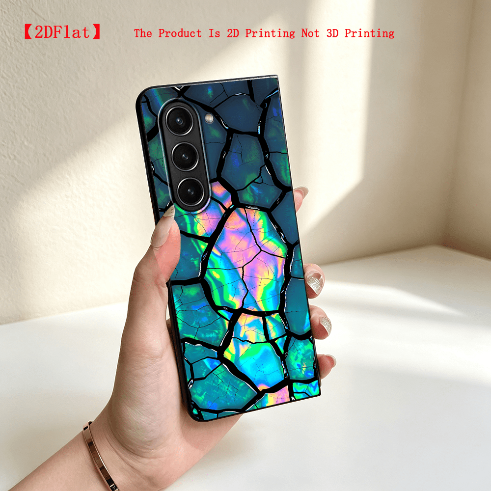 TEMU Phone Case - 2d Flat Phone Cover Case Suitable For For Galaxy Z Fold 8 Fold6 Z Fold4 Z Fold 7 6 5 4 3 Z Z Fold3 Z Fold8ultra Iridescent Cracked