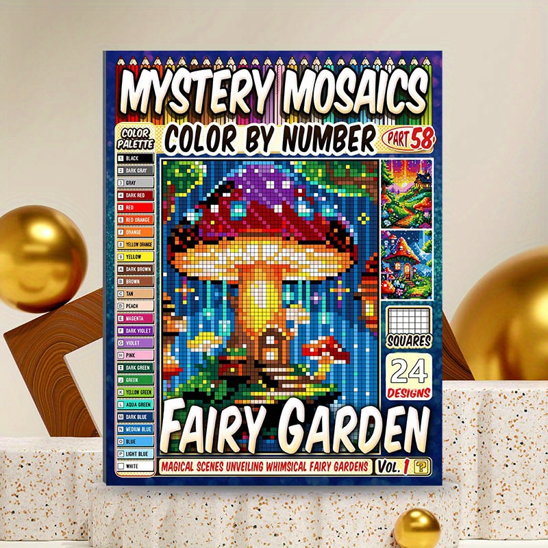 TEMU 24pcs Plant Puzzle: Mosaic Book - Adult Relaxation And Wonderful Coloring Book - Square, Rhombus, By Number , Sketchbook, Drawing Book