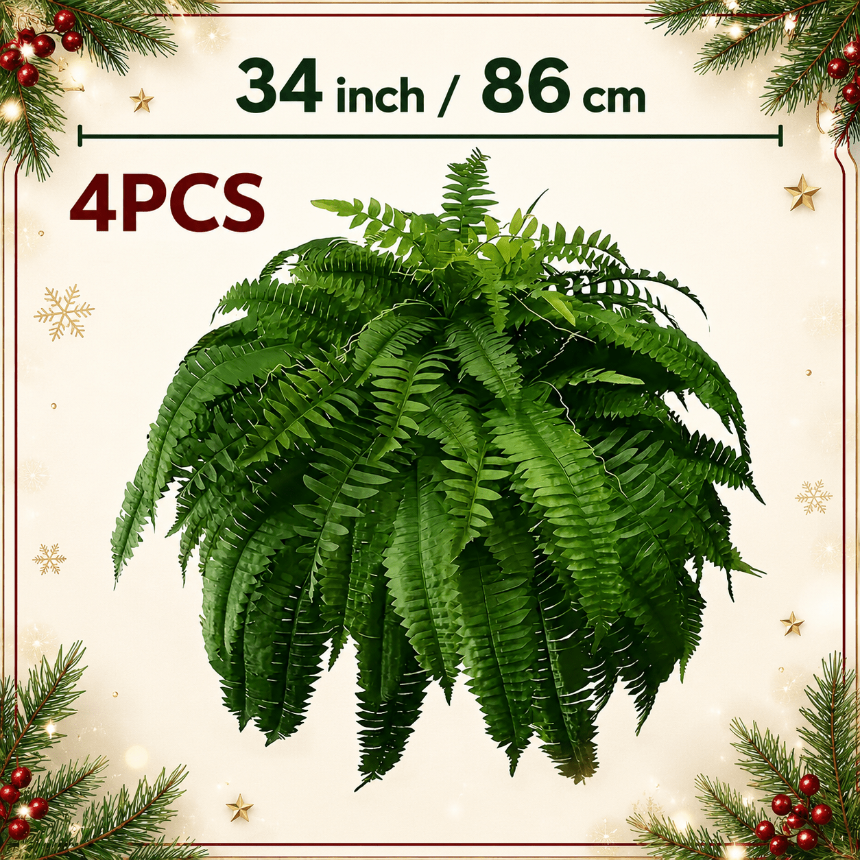 TEMU 4 Large Boston Fern Greenery, 34-inch Artificial Plant, Suitable For Outdoor Use, Home Office, Garden Porch Barn Decoration, Wedding Anniversary