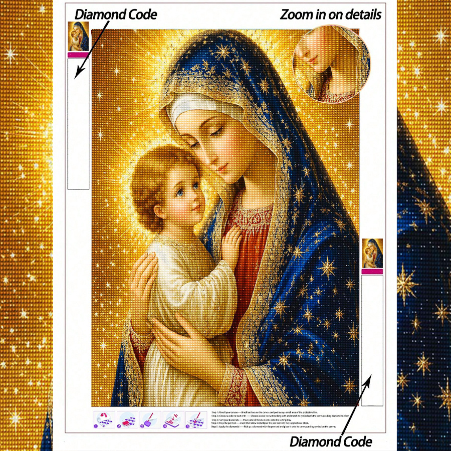 TEMU 1pc 1pcs 5d Diamond Painting Kit Suitable For Beginners & - & Religious Round Drill Art With Complete Iconography, Frameless Wall Decor For,