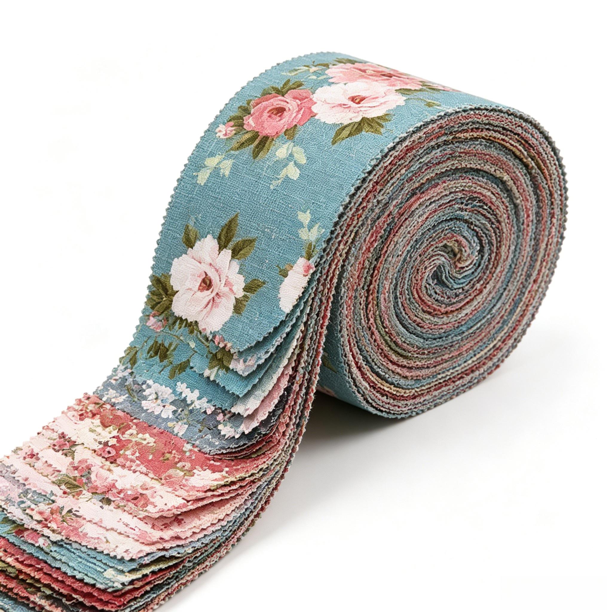 TEMU 56pcs Floral Fabric Strip Roll 6.5 X 25cm Precut Quilt Strips, Assorted Vintage Flower Patterns For Quilting, , Bag Making, Home Decoration,