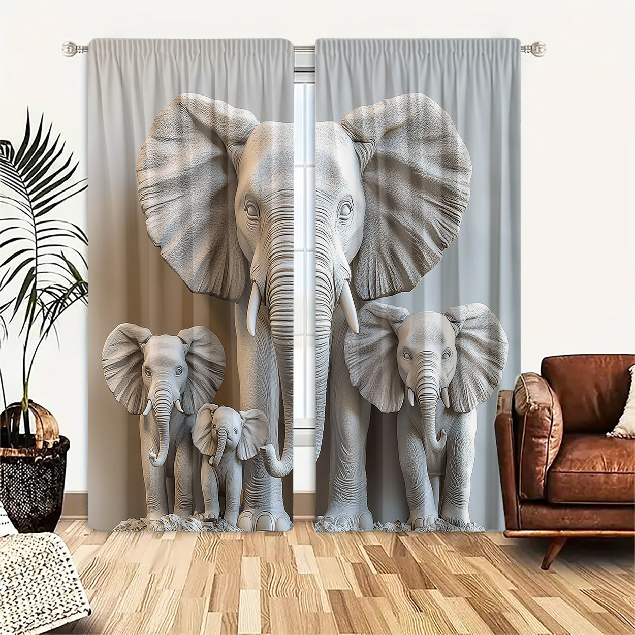 

2pcs, Polyester , Hd Elephants Pattern , Curtain, Suitable For , , And Decoration, , Suitable For