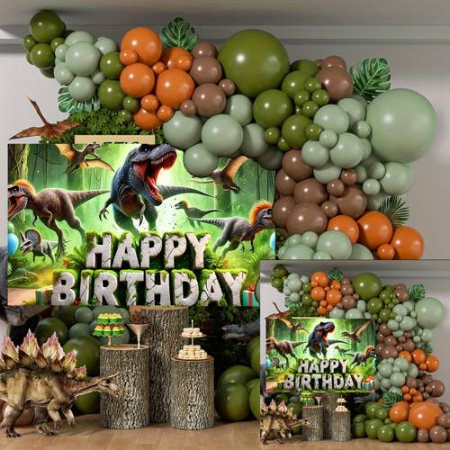 103pcs party packs balloon arch kit birthday balloons and 2d flat banners 1pc 40x60 inch happy birthday banner birthday balloons party balloons decoration happy birthday dinosaurs in forest with balloons and decor