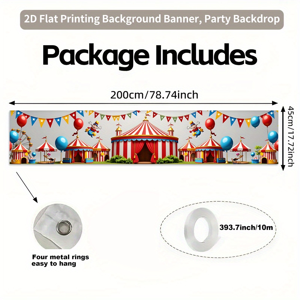 TEMU 2d Background Banner 1pc, Circus Tent Colorful Festive Polyester Cloth Backdrop, Suitable For Fences, Lawns, And Party Decorations, No Power