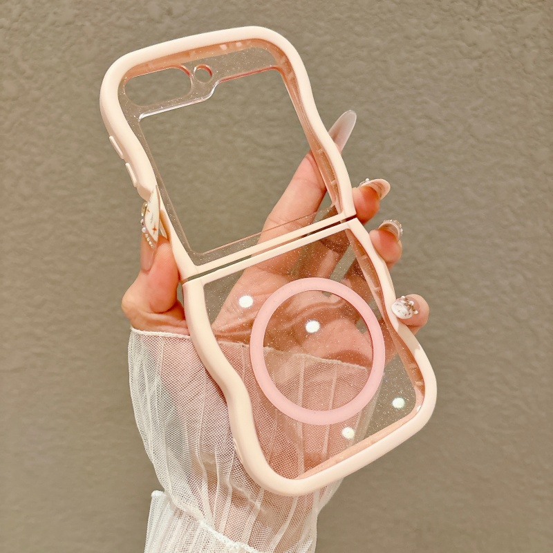 TEMU Phone Case: New Glitter Transparent Wavy Border Design Phone Case For , Z Flip4, , , Z Fe, Z Flip 8 Full-coverage Drop-proof Protective Case
