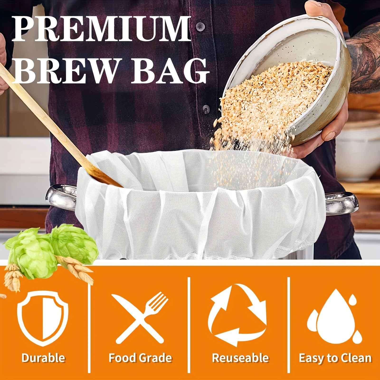 extra large reusable brewing bag   mesh strainer 26 x22 adjustable drawstring for home brewing     and fruit beers beer making supplies details 5