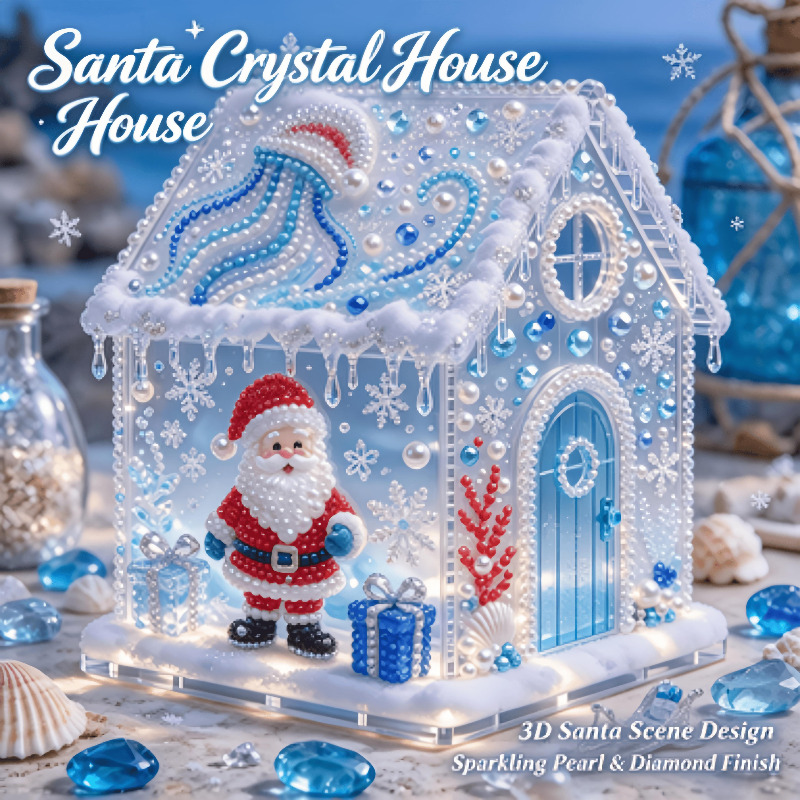 TEMU Santa Claus Crystal Acrylic House With Drill And Beads Kit 3d Mini House Ornament Christmas Snowflake Theme Desktop Decoration Adult Children