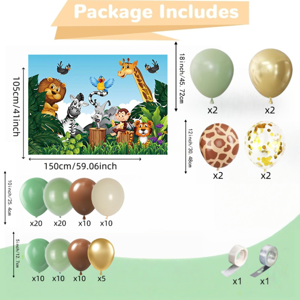 Image of 106pcs Jungle Theme Balloon Arch Kit Green & Golden Giraffe Lion Print For Party Decorations I Perfect For Halloween Back To School