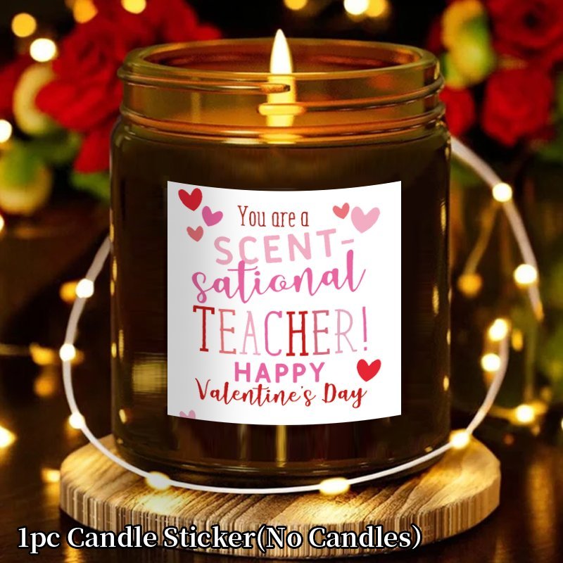 

1pc " Teacher" Valentine's Day Candle Sticker, White & Mixed Color, Synthetic Paper, Single Use Decal For Gifts To , Friends, Colleagues, Teachers, Coworkers