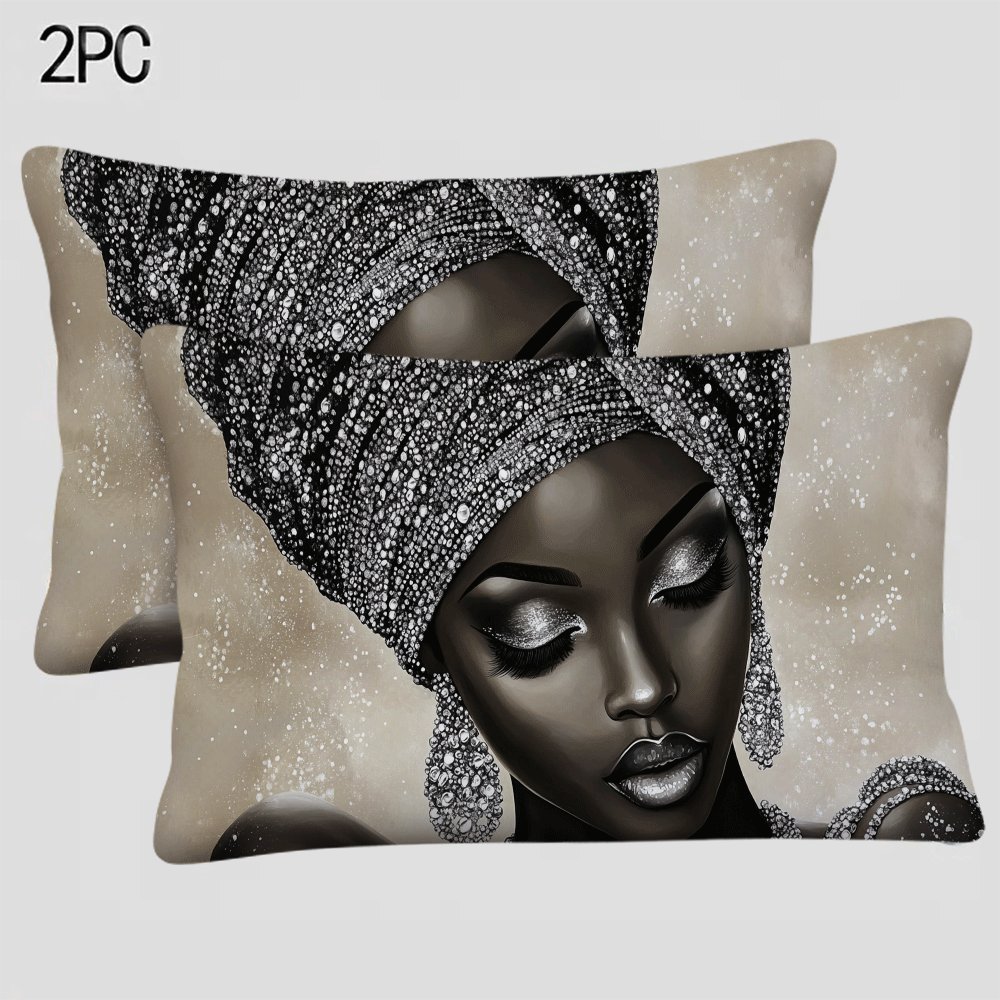 2pcs african woman themed polyester pillow covers   machine washable zippered space themed decorative cushion cases with for back sleepers     14 age group details 9