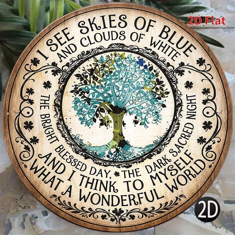 TEMU 2d Flat - 【2d Flat】 []2d Flat, 1pc 8x8in/20x20cm 2d Flat Round Sign, Vintage 'tree Of Life' Plaque, Bohemian Style Art Wall Hanging Decorative