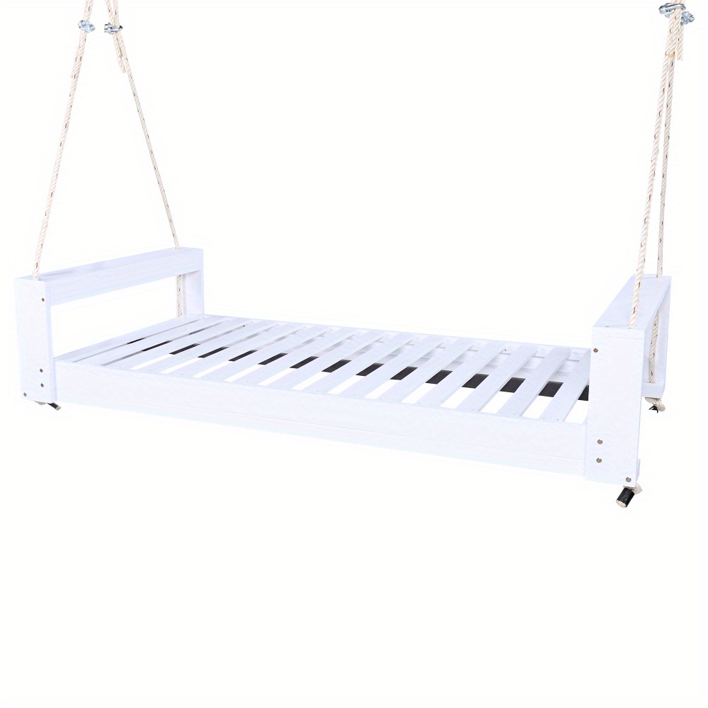 Garden seating. Swing chair. Double-sized porch swing bed seating set with hemp rope swing frame, suitable for gardens and backyards. Minimalist rustic style, ideal for courtyards and gardens. Mattress sold separately.
