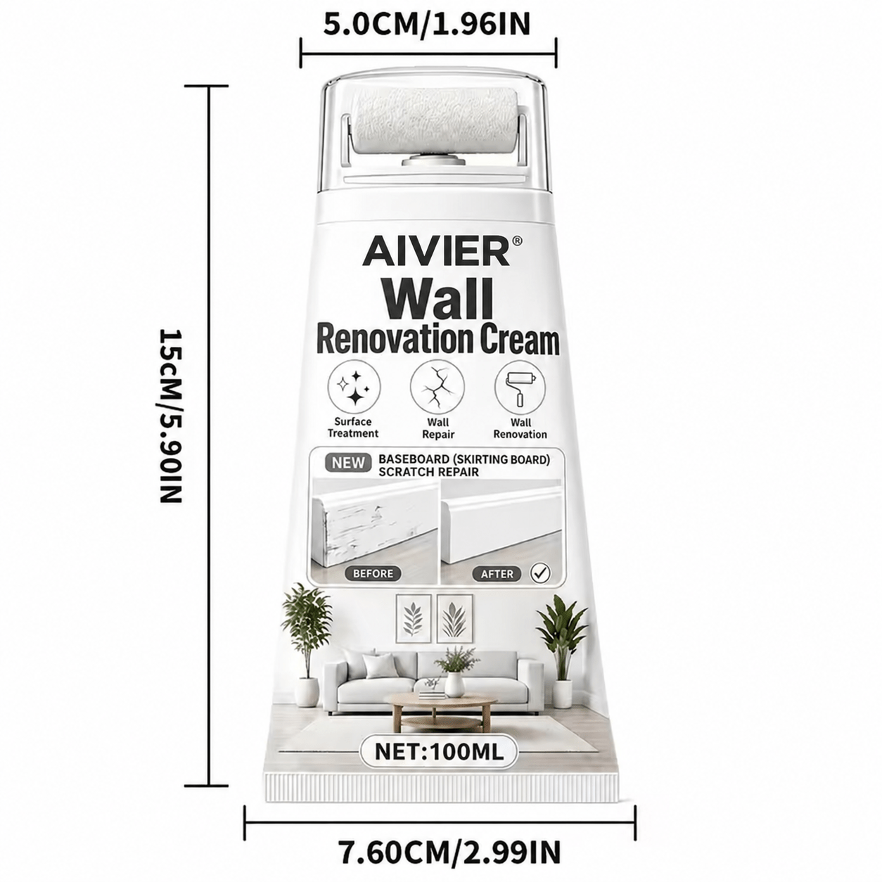 TEMU Drum-type Multi-functional Wall Repair Paste, Quick-drying White Repair Agent, Suitable For Drywall Peeling, Skirting Scratches, And Door Frame