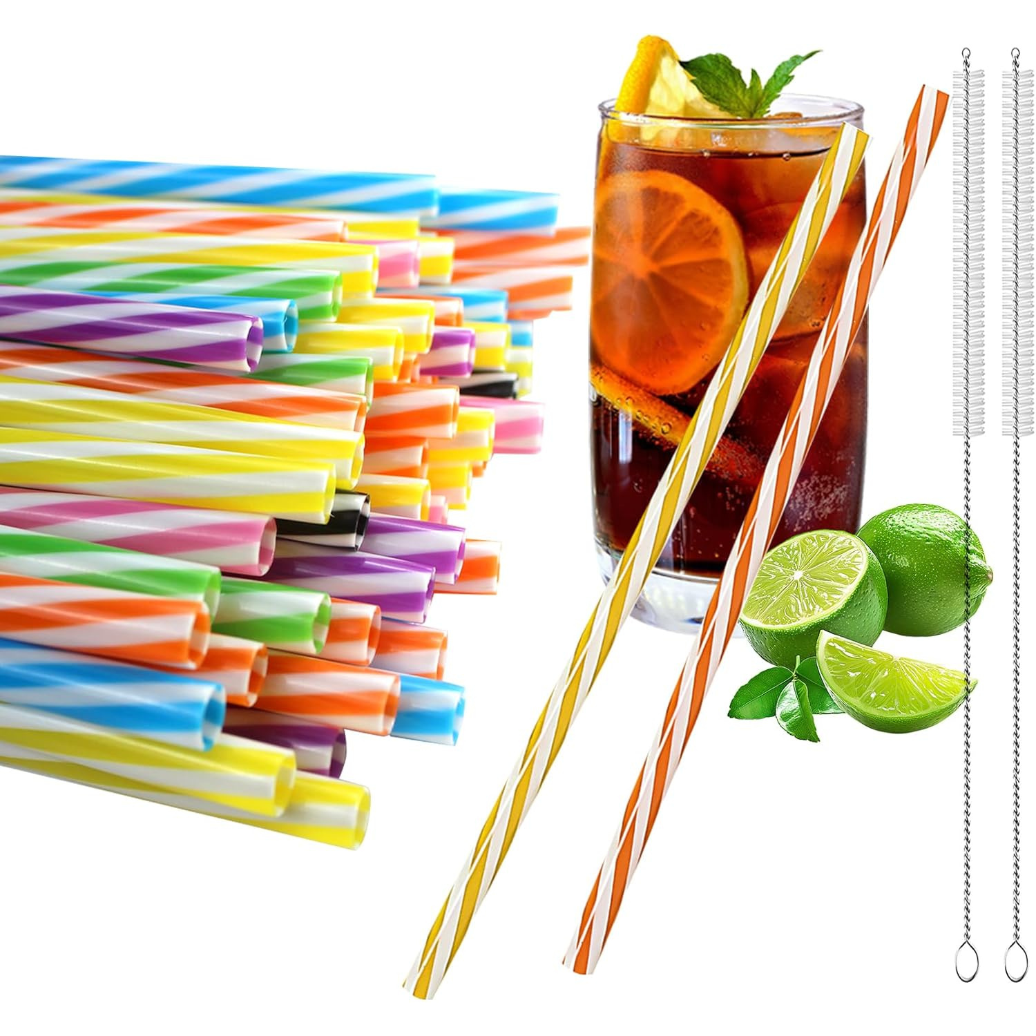 Yoloke 200 Pcs Extra Long Disposable Flexible Drinking Straws, 10.2 Inch Party Colorful Neon Straws