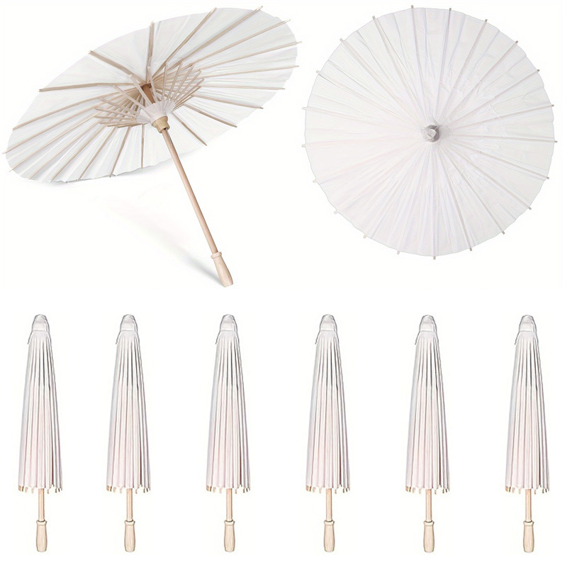 

6pcs Elegant Handmade Wooden & White Umbrellas - Ideal For Wedding Decor, Photo Props, Diy Crafts & Party Supplies, Parasol, Painting Decor