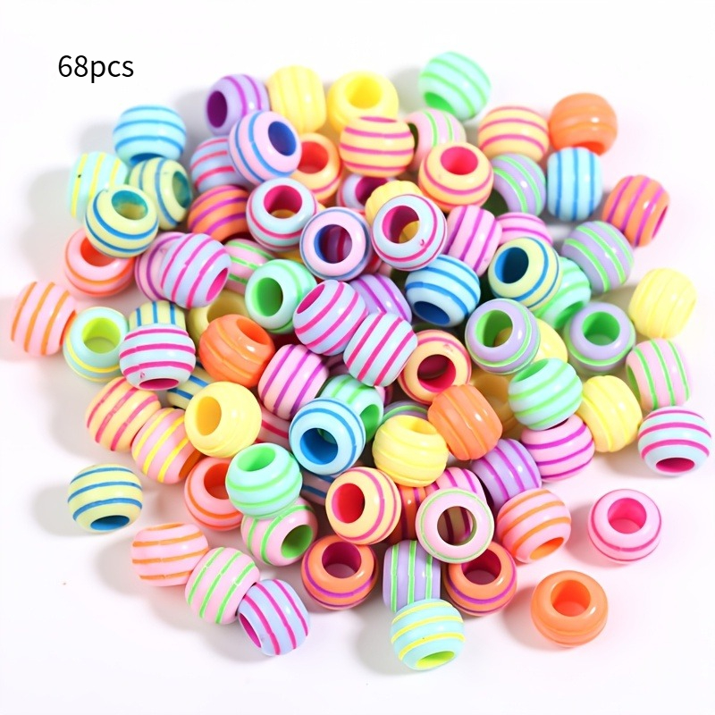 TEMU 68pcs Random Color Acrylic Macaron-colored Striped Large-hole Beads, Used For Jewelry Making Bracelets, Necklaces, Earrings, And Additions