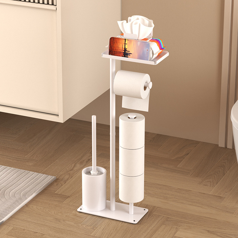 E-shop Freistehender Toilettenpapierhalter mit Ablage Handyhalterung, selbstklebender Badezimmer-Organizer, Eisenrahmen, platzsparendes bodenmontiertes