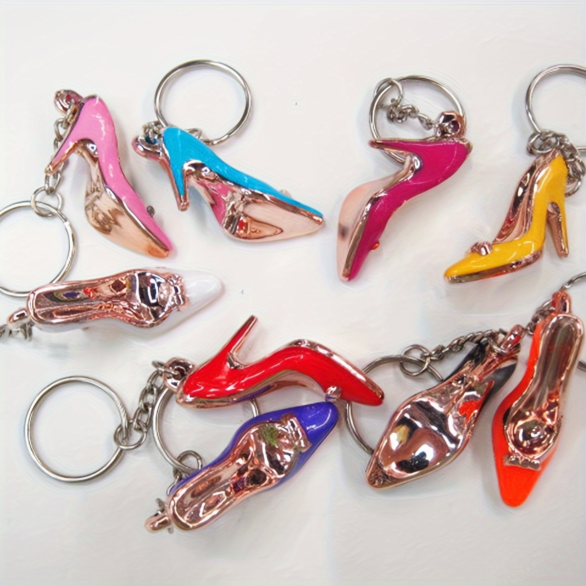 Image of 4pcs Acrylic Simulation High Heel Shoe Keychain, Fashion High Heel Key Ring, Bag Charm, Key Pendant, Party Gift, Perfect Gift, Random Color