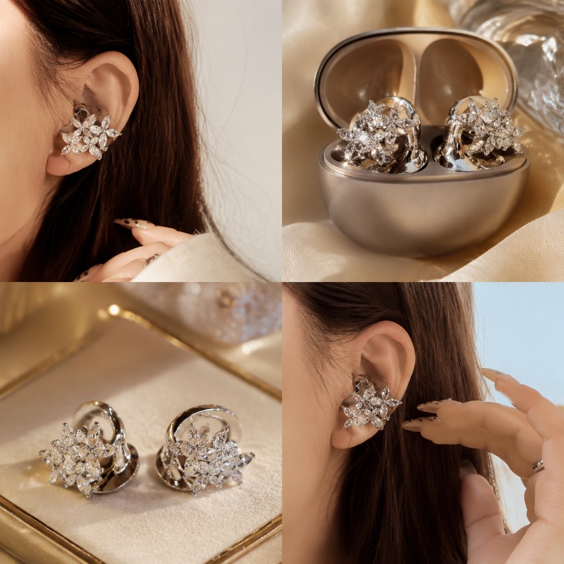 TEMU 2pcs/set Inlaid Synthetic Zirconia Earphone Ear Clip Style Open Earphone Decorative (headphones Not Included)