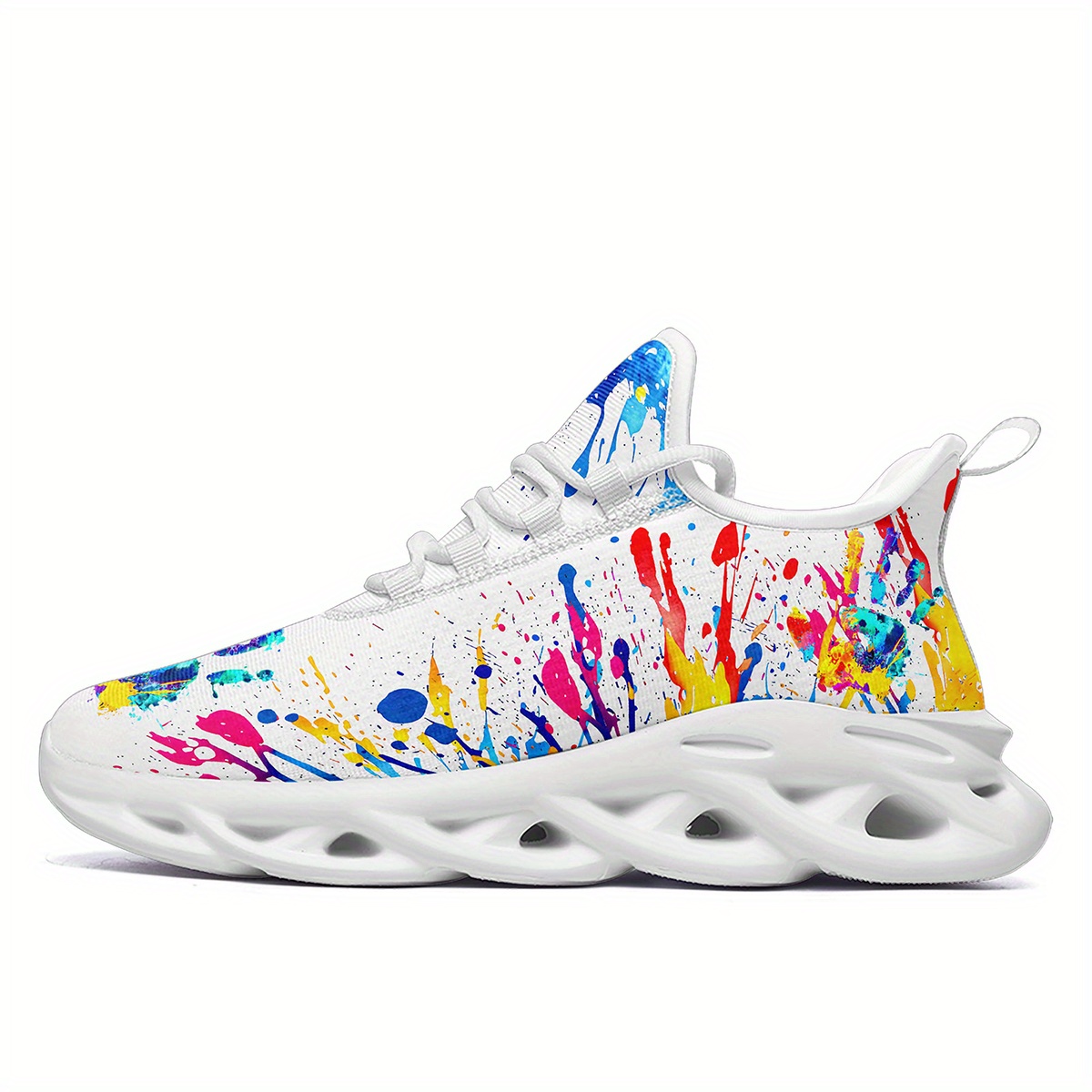 Men's Fashion Casual Sneakers, Colorful Splatter Design, Ultra-Light Twist Sole Comfortable Trainers, Trendy Shoes for Running Travel Streetwear and Everyday Style