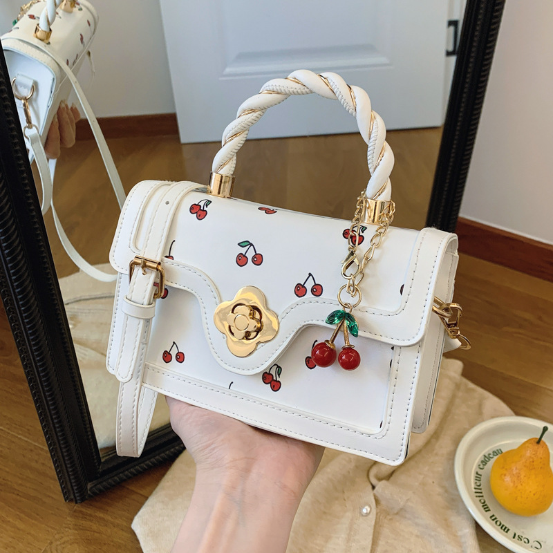 Image of Rilibegan Women's / Handbag With Cherry Print Crossbody Bag & Twist Closure, -coated Turned Small Square Purse Suitable For,, Travel, //, Elegant / Ladies Bag