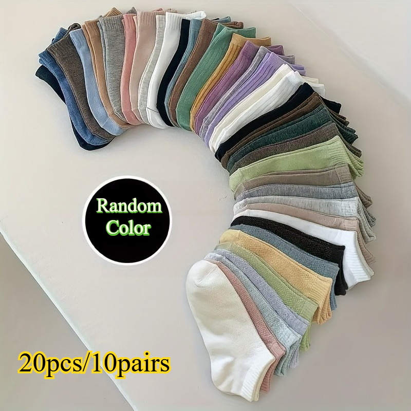 E-shop Zufällige 20 Stück/10 Stück Farblose Bootssocken - Stoff, Unifarben, Bequem Waschbar - Geeignet für Alle Jahreszeiten, Leichte Socken |