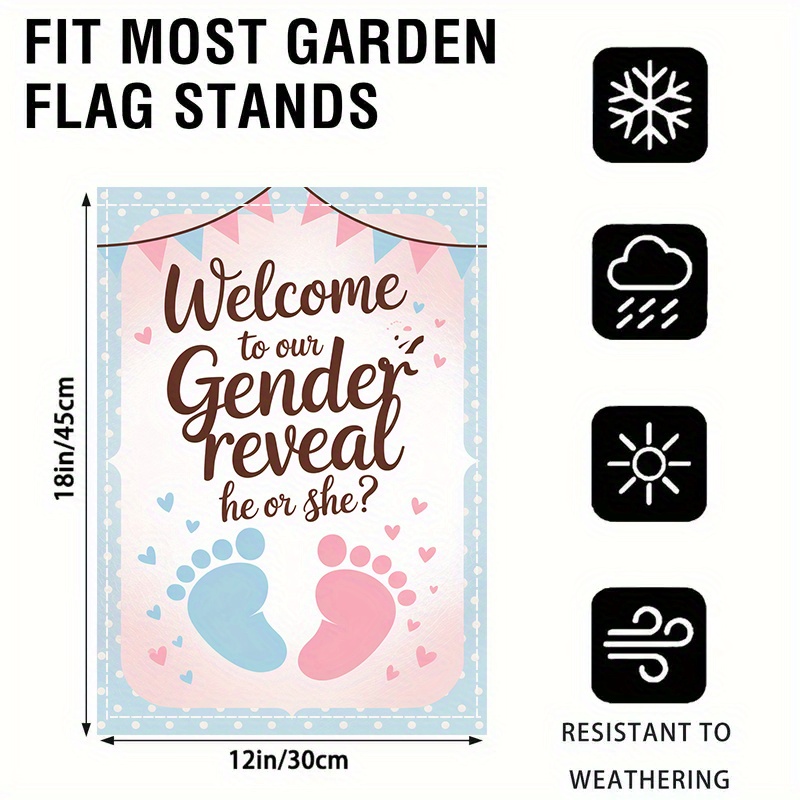 TEMU 2d Flat, 2d Flat 1pc, Gender Reveal Announcement, Double-sided, Washable, Multi-functional Festive Yard Decoration Flag, 12x18 Inches, No