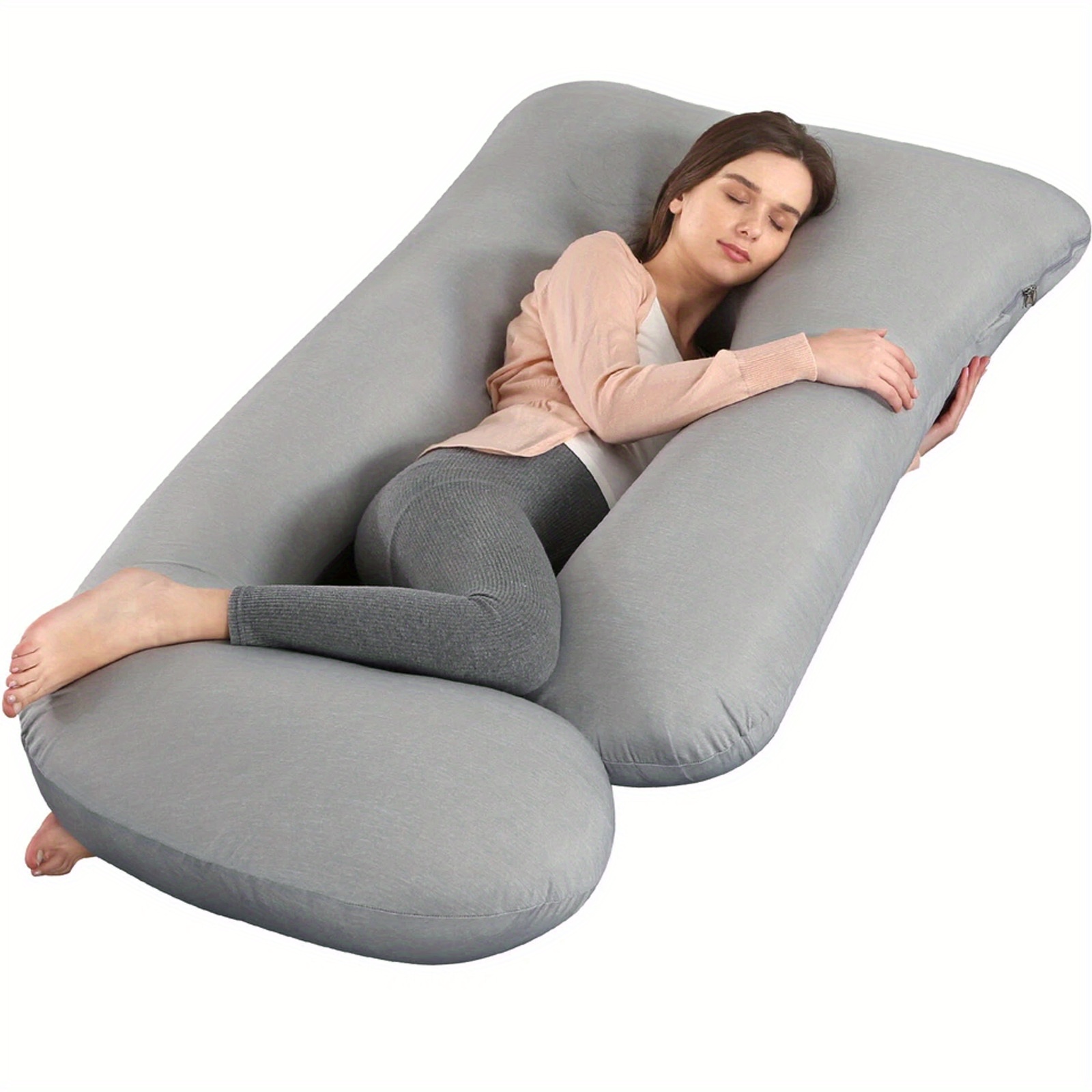 TEMU Pregnancy Pillow With Cooling Cover, Side J Type Full-body Pillow For Back, Legs And Belly Support, Comfortable Cover For Pregnant Women
